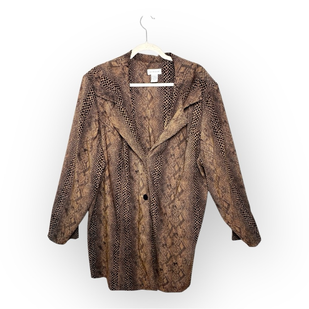 Avenue Vintage Y2K Snakeskin Animal Print Longline Jacket Blazer Coat Brown 26